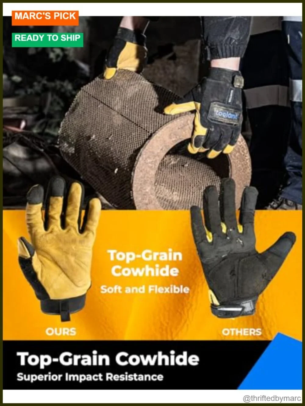 Waterproof Winter Work Glove with 3M Lining, Leather Palm Touchscreen Impact